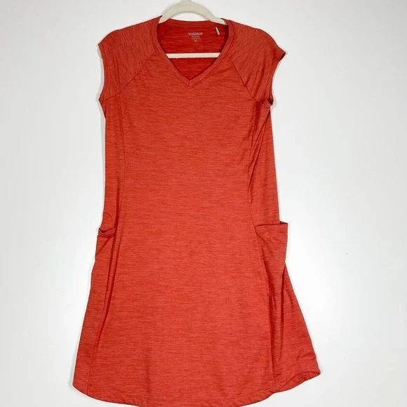 Toad & Co Tech Tomboy Cap Sleeve Dress Women’s Orange Side Pockets V-Neck Medium - Picture 1 of 7